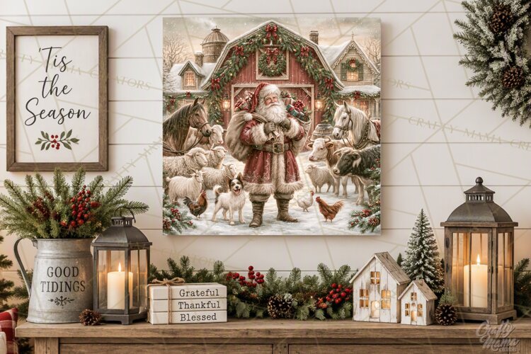 Christmas Farm Scene Sublimation, Vintage Farmhouse Png example image 1