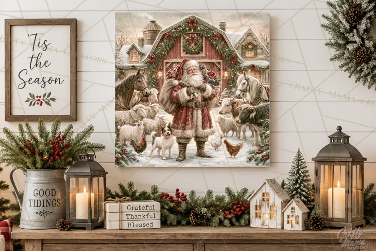 Christmas Farm Scene Sublimation, Vintage Farmhouse Png