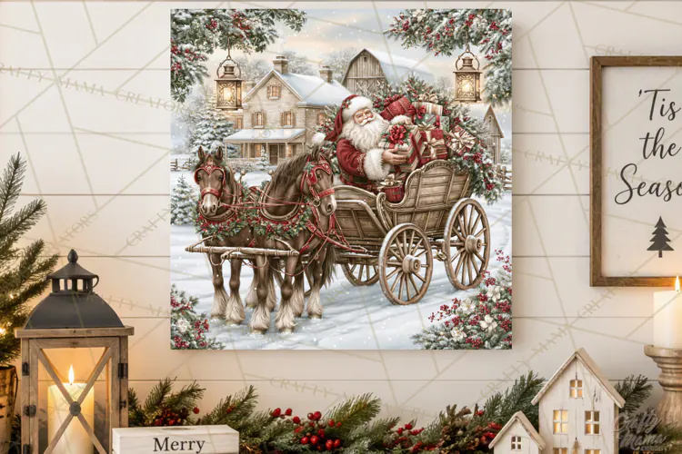 Christmas Farm Scene Sublimation, Vintage Farmhouse Png
