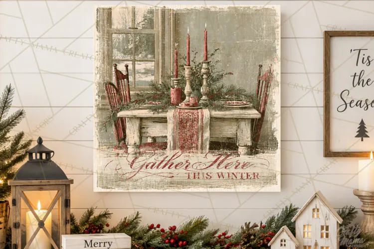 Snowy Farmhouse Winter Decor, Rustic Winter Signs PNG