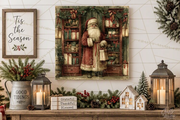 Vintage Santa Christmas Signs PNG, Nostalgic Winter Village example image 1