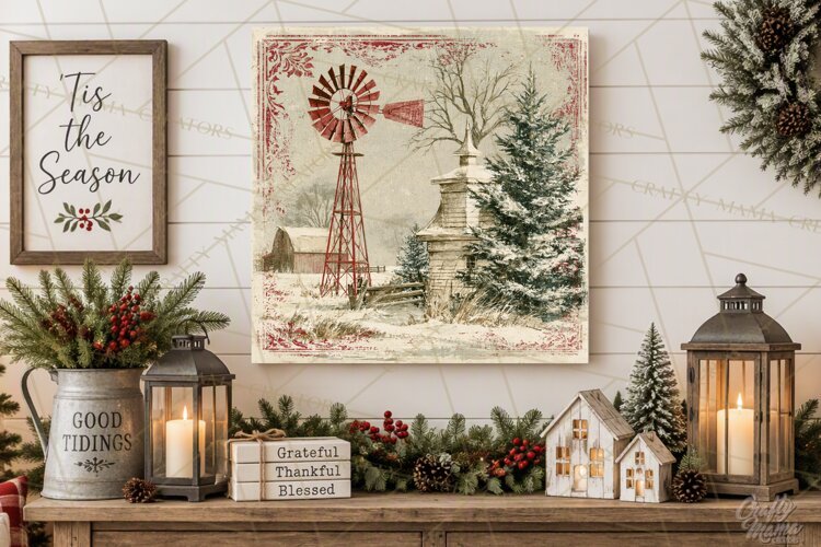 Snowy Farmhouse Winter Decor, Rustic Winter Signs PNG example image 1