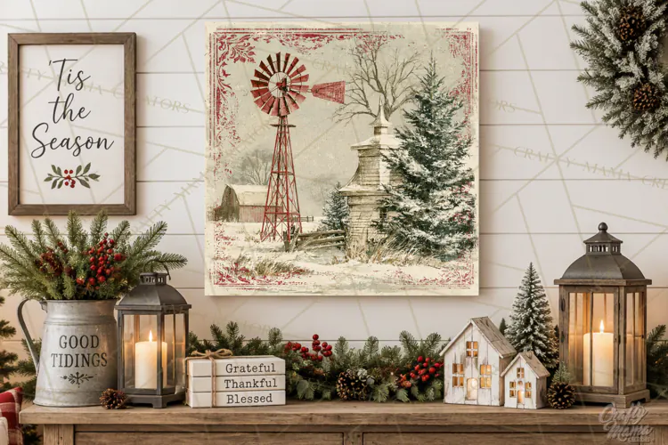 Snowy Farmhouse Winter Decor, Rustic Winter Signs PNG