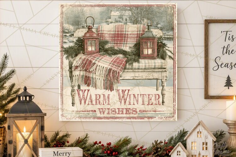 Snowy Farmhouse Winter Decor, Rustic Winter Signs PNG example image 1