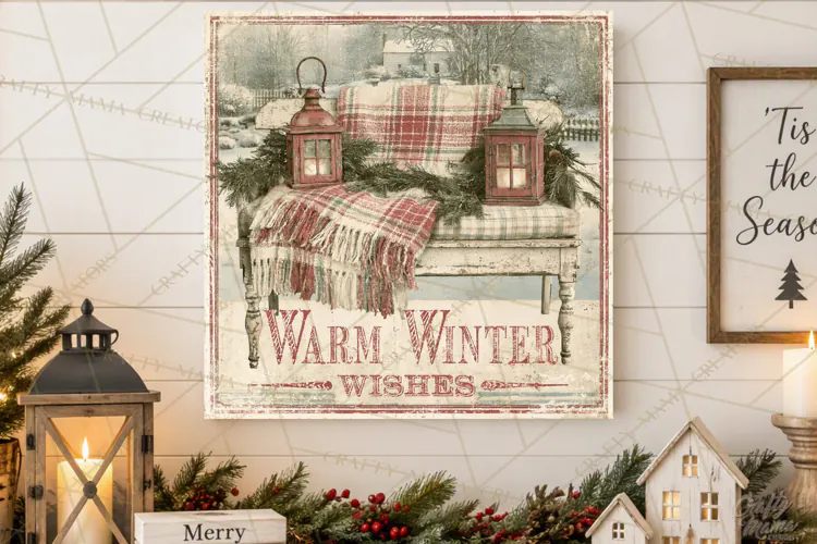 Snowy Farmhouse Winter Decor, Rustic Winter Signs PNG