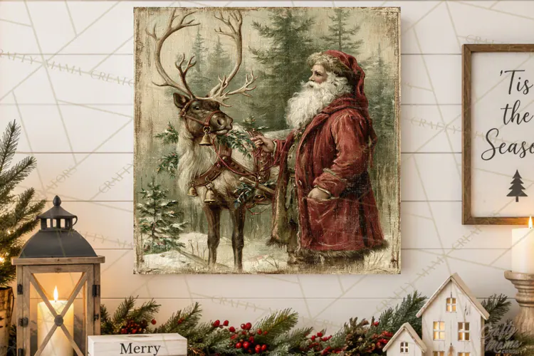 Vintage Santa Christmas Signs PNG, Nostalgic Winter Village