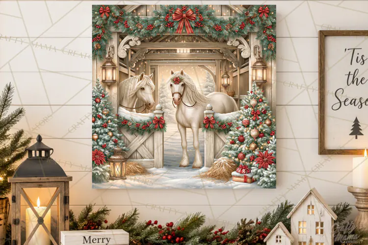 Christmas Farm Scene Sublimation, Vintage Farmhouse Png