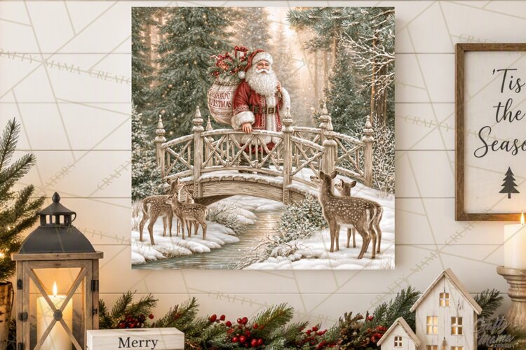 Santa Woodland Christmas Scenes, Vintage Santa Forest PNG example image 1