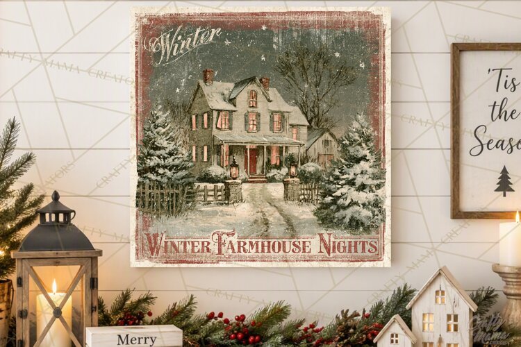 Snowy Farmhouse Winter Decor, Rustic Winter Signs PNG example image 1