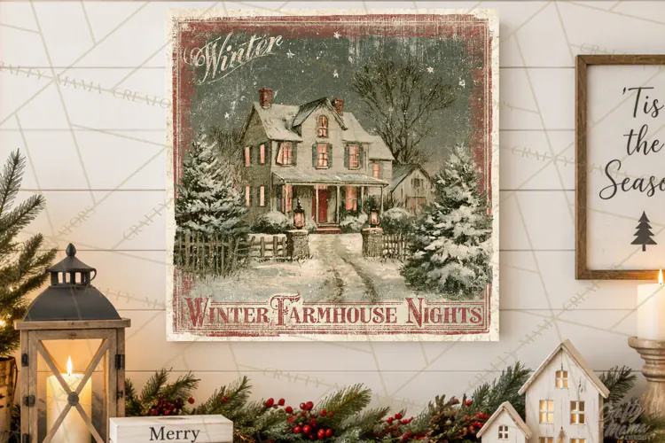 Snowy Farmhouse Winter Decor, Rustic Winter Signs PNG