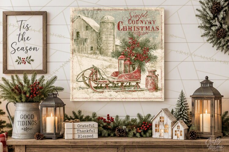 Snowy Farmhouse Winter Decor, Rustic Winter Signs PNG example image 1