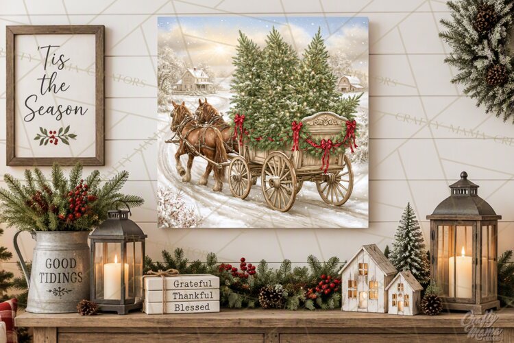 Christmas Farm Scene Sublimation, Vintage Farmhouse Png example image 1