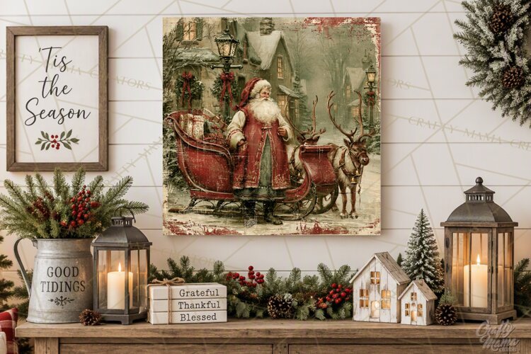 Vintage Santa Christmas Signs PNG, Nostalgic Winter Village example image 1
