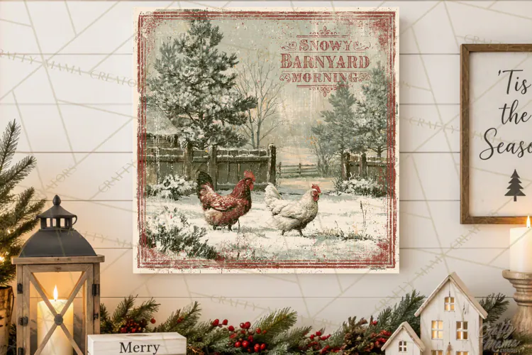 Snowy Farmhouse Winter Decor, Rustic Winter Signs PNG