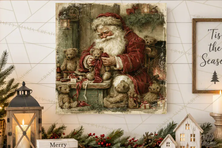 Vintage Santa Christmas Signs PNG, Nostalgic Winter Village