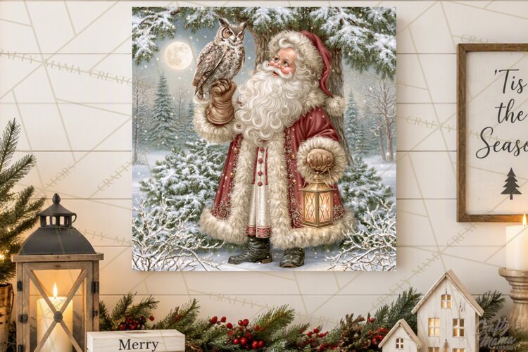 Santa Woodland Christmas Scenes, Vintage Santa Forest PNG example image 1