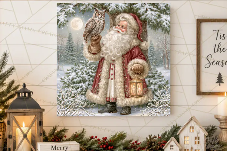 Santa Woodland Christmas Scenes, Vintage Santa Forest PNG