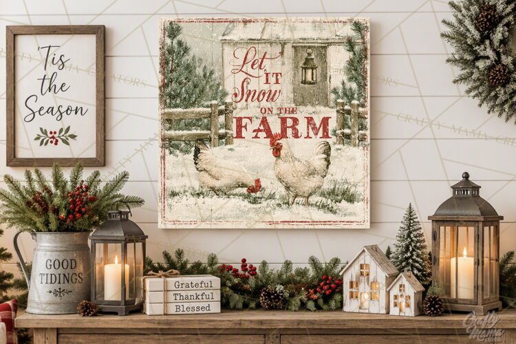 Snowy Farmhouse Winter Decor, Rustic Winter Signs PNG example image 1
