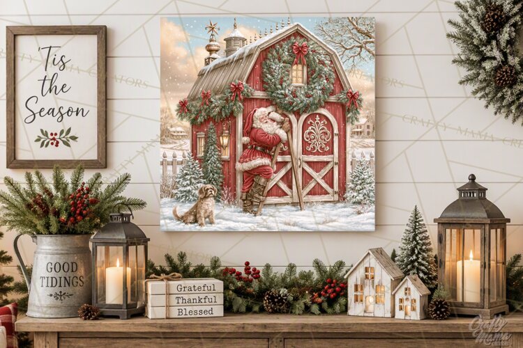 Christmas Farm Scene Sublimation, Vintage Farmhouse Png example image 1