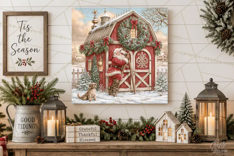 Christmas Farm Scene Sublimation, Vintage Farmhouse Png