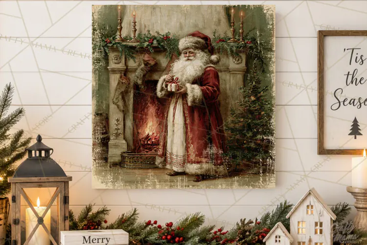 Vintage Santa Christmas Signs PNG, Nostalgic Winter Village