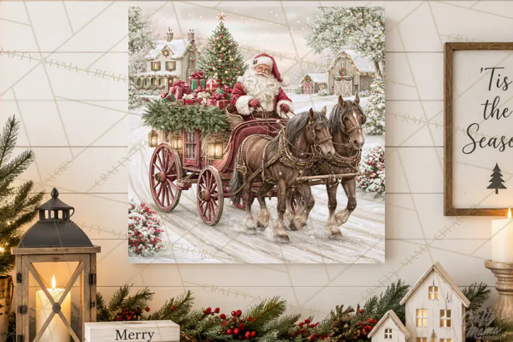 Christmas Farm Scene Sublimation, Vintage Farmhouse Png