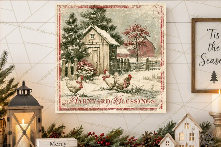Snowy Farmhouse Winter Decor, Rustic Winter Signs PNG example image 1