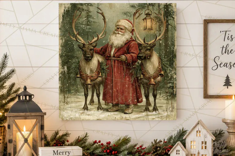 Vintage Santa Christmas Signs PNG, Nostalgic Winter Village