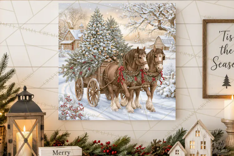 Christmas Farm Scene Sublimation, Vintage Farmhouse Png