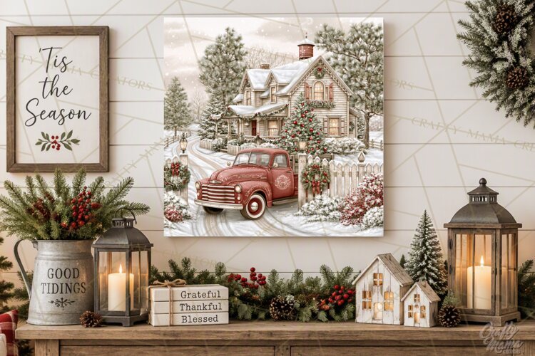 Christmas Farm Scene Sublimation, Vintage Farmhouse Png example image 1