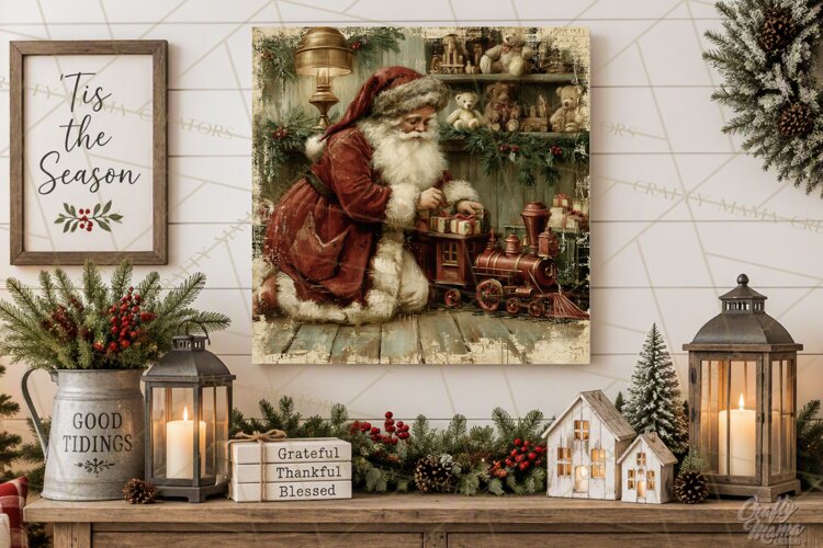 Vintage Santa Christmas Signs PNG, Nostalgic Winter Village example image 1