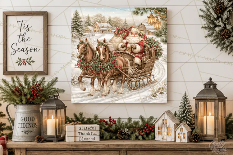 Christmas Farm Scene Sublimation, Vintage Farmhouse Png