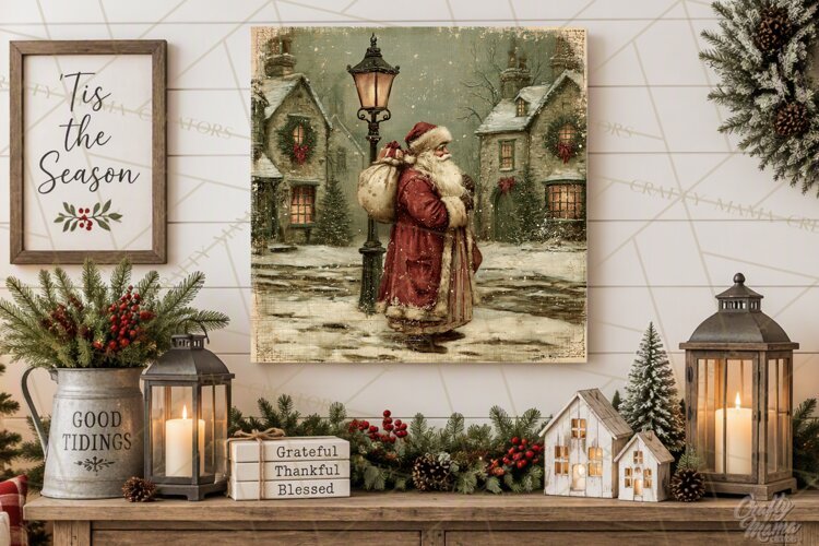 Vintage Santa Christmas Signs PNG, Nostalgic Winter Village example image 1