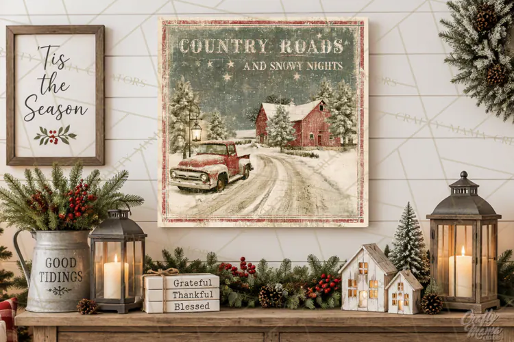 Snowy Farmhouse Winter Decor, Rustic Winter Signs PNG