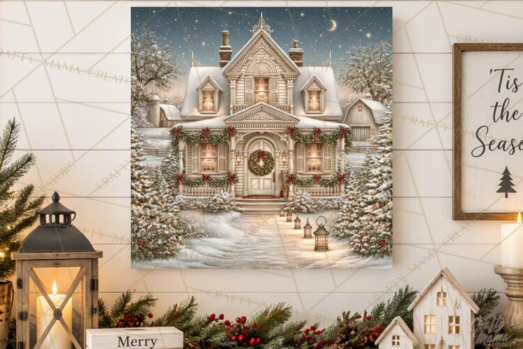 Christmas Farm Scene Sublimation, Vintage Farmhouse Png example image 1