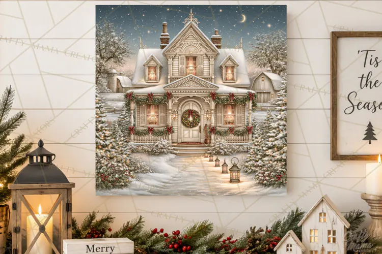 Christmas Farm Scene Sublimation, Vintage Farmhouse Png
