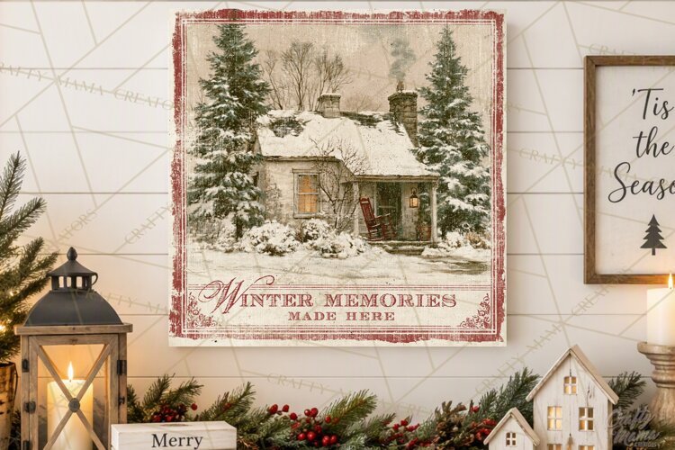 Snowy Farmhouse Winter Decor, Rustic Winter Signs PNG example image 1