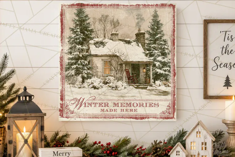 Snowy Farmhouse Winter Decor, Rustic Winter Signs PNG