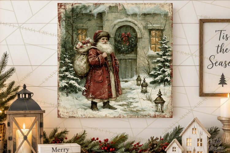 Vintage Santa Christmas Signs PNG, Nostalgic Winter Village example image 1