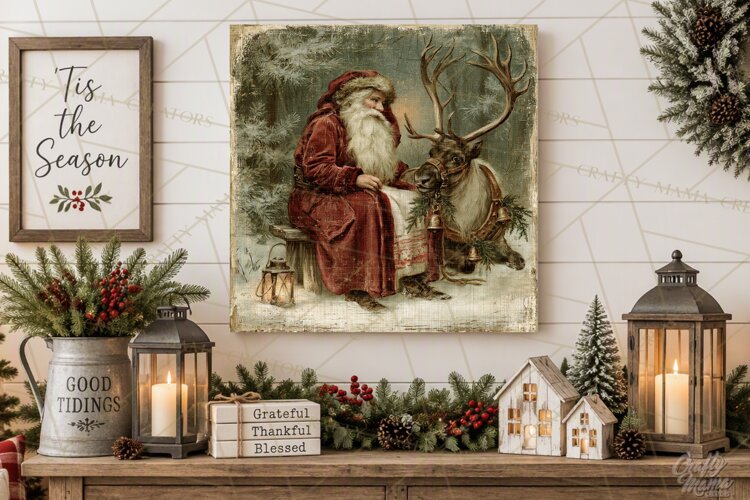 Vintage Santa Christmas Signs PNG, Nostalgic Winter Village example image 1
