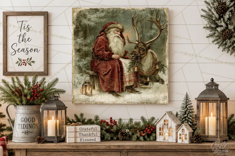 Vintage Santa Christmas Signs PNG, Nostalgic Winter Village