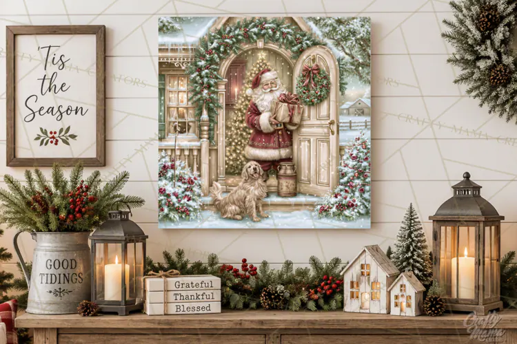Christmas Farm Scene Sublimation, Vintage Farmhouse Png