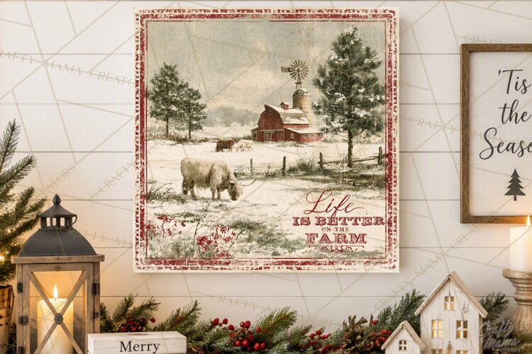 Snowy Farmhouse Winter Decor, Rustic Winter Signs PNG example image 1