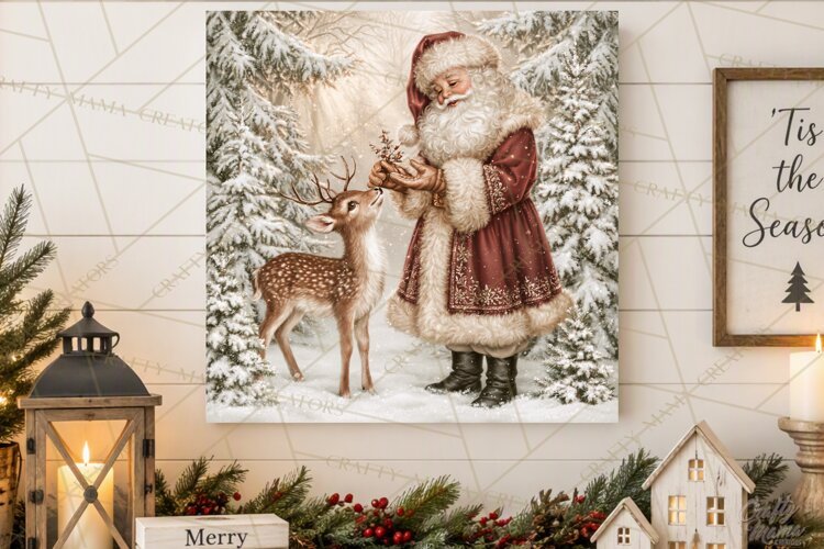 Santa Woodland Christmas Scenes, Vintage Santa Forest PNG example image 1