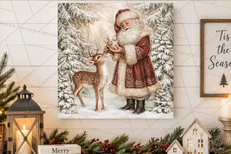 Santa Woodland Christmas Scenes, Vintage Santa Forest PNG