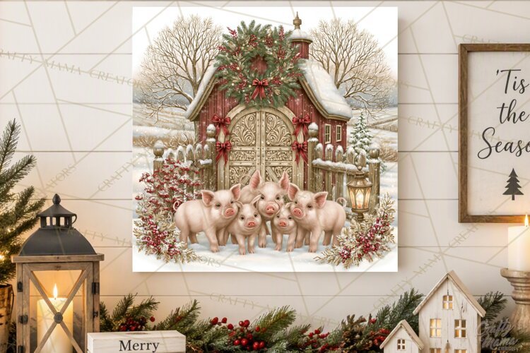Christmas Farm Scene Sublimation, Vintage Farmhouse Png example image 1