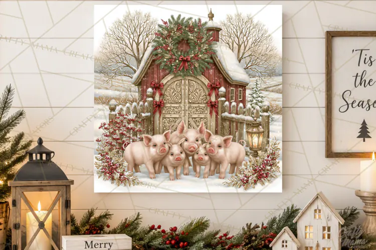 Christmas Farm Scene Sublimation, Vintage Farmhouse Png