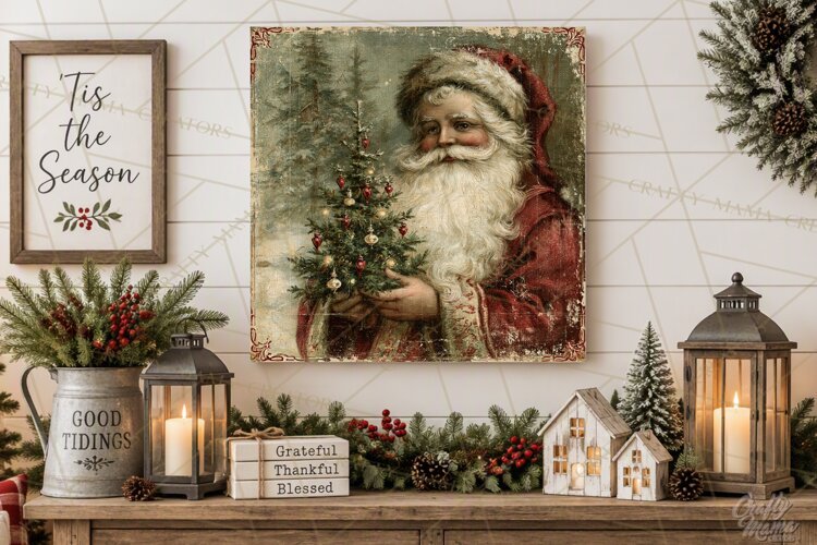 Vintage Santa Christmas Signs PNG, Nostalgic Winter Village example image 1