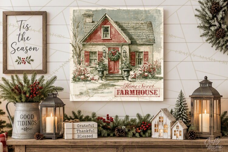 Snowy Farmhouse Winter Decor, Rustic Winter Signs PNG example image 1