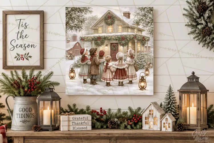 Christmas Farm Scene Sublimation, Vintage Farmhouse Png